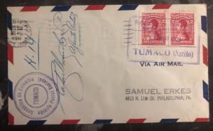 1929 Tumaco Colombia First Flight cover FFC to Philadelphia USA Pilot Autograph