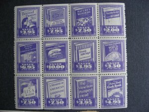 Old 1956? book stamp labels,26 different some adhesion or stuck to album page