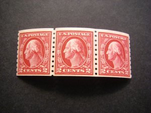 Scott 413, 2c Washington, perf 8.5, MNH Strip of 3, Beautiful Early Coil CV $390