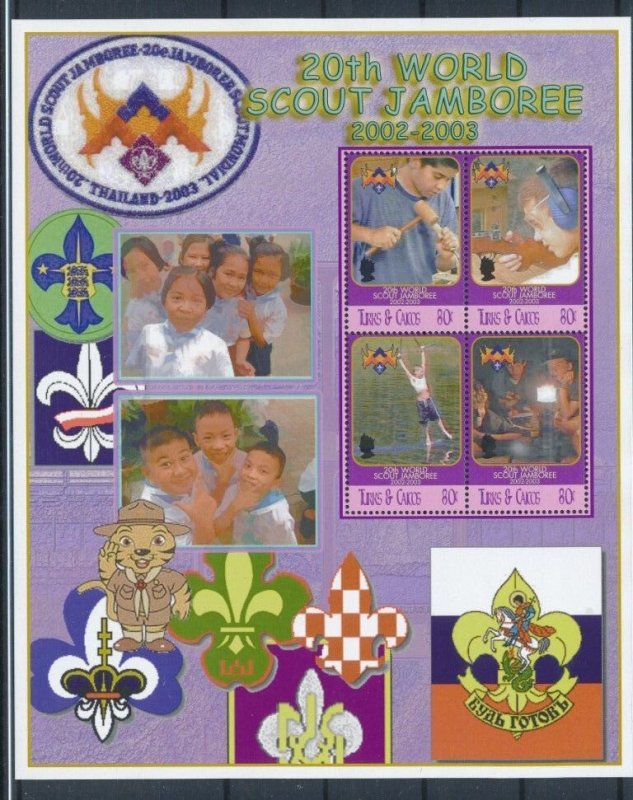 TURKS CAICOS 2002 SHEET SCOUTS 20TH WORLD SCOUT JAMBOREE THAILAND TAILANDIA