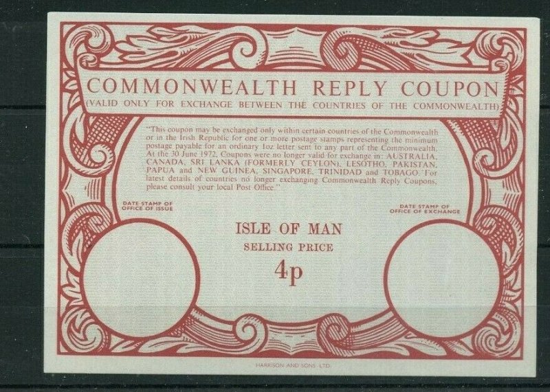 ISLE OF MAN 4p commonwealth RC - International Reply Coupon IRC