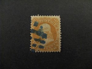 US #71 used blue cancel reperfed small tear at right b24.3 2936