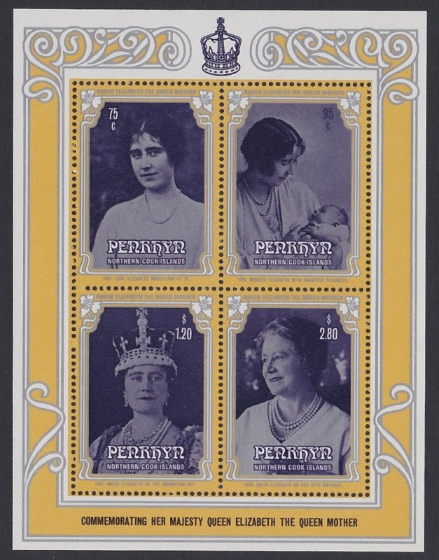 Penrhyn 86th Birthday of Queen Mother MS 1986 MNH SC#322a SG#MS403