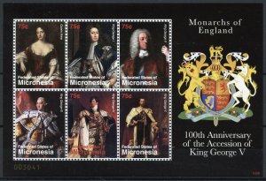 Micronesia Royalty Stamps 2010 MNH King George V 100th Anniv Accession 6v M/S