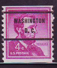 Washington DC, 1058-71 Bureau Precancel, 4¢ coil Lincoln