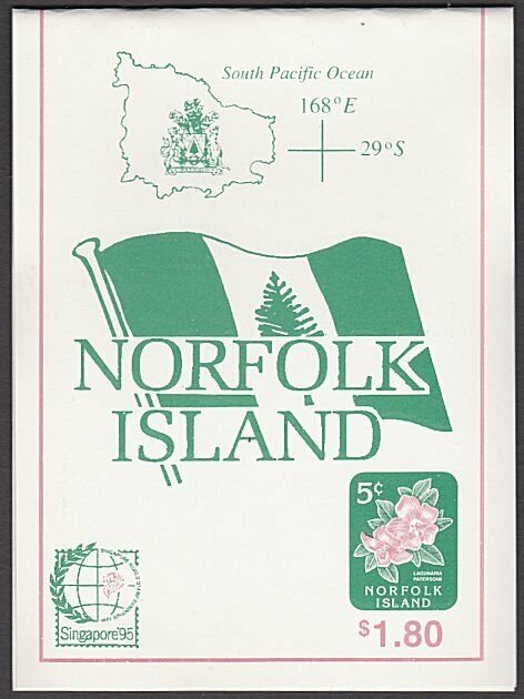 NORFOLK IS 1995 $1.80 Booklet of local 5c stamps SINGAPORE'95 overprint.....A700