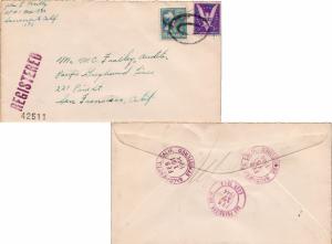 United States California Sacramento Registered 1944 violet double ring  3c Wi...