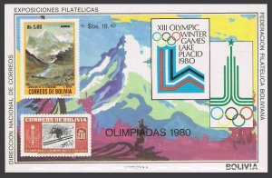 Bolivia C319 note 1, MNH. Mi Bl.89,MNH. Olympics Lake Placid-1980, Moscow-1972.