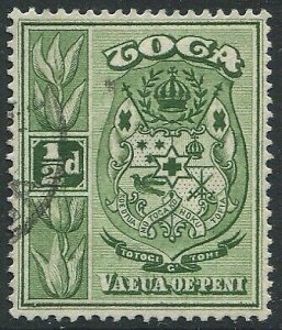 Tonga 1942 SG74 ½d green Coat of Arms wmk mult script CA #2 FU