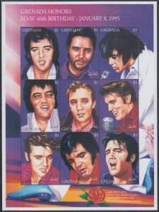 GRENADA Sc #2467a-l MNH SHEET of 9 DIFF ELVIS PRESLEY