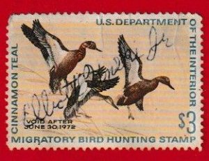US SCOTT#RW38 1971 $3 CINNAMON TEAL DUCKS - USED/FAULT