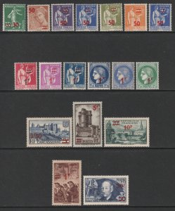 France Scott 397/414 - SG672/689, 1940 Surcharge Set MH*