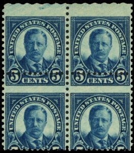 637, Mint LH/NH 5¢ - Large Misperforation Error Block of Four * Stuart Katz