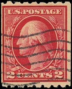 US Sc 411 F-VF USED - 1912 2¢ Washington - Perf 8½ Horiz-Coil-Good Color-Sharp