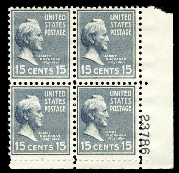 US #820 PLATE BLOCK, VF/XF mint never hinged, strong color,   very nice!