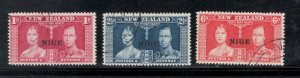 Niue 1937 Coronation Overprint Scott # 70 - 72 Used