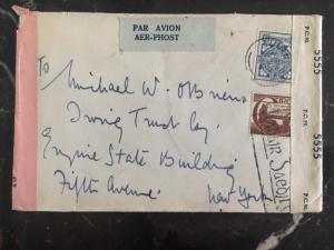 1945 Dublin Ireland Dual Censored Cover To New York Usa