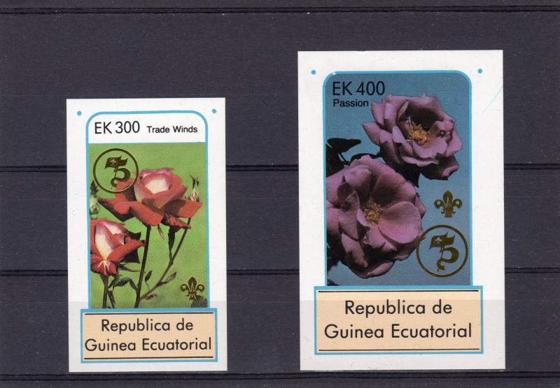 Equatorial Guinea 1982 Roses ovpt.75th.Ann.Scouts 2 SS Imperforated MNH VF