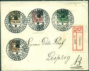 DENMARK 1930 MULTI-FRANKED REGISTERED COVER WITH PRETTY BOLD CANCELS, VF