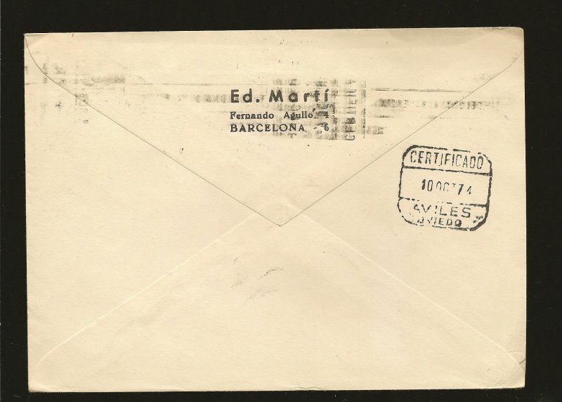 Spain Postmark Barcelona 1974 Multi-stamp Certified Cover Used