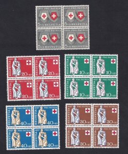 Switzerland  #B262-B266 MNH  1957  Pro Patria  complete set in blocks of 4