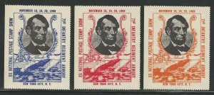 U.S.,XII National Postage Stamp Show 1960, Set of 3, Abe Lincoln Poster Stamps 