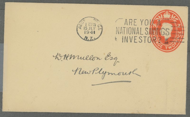 New Zealand  194 2c red orange. No address lines on reverse. Used from Auckland