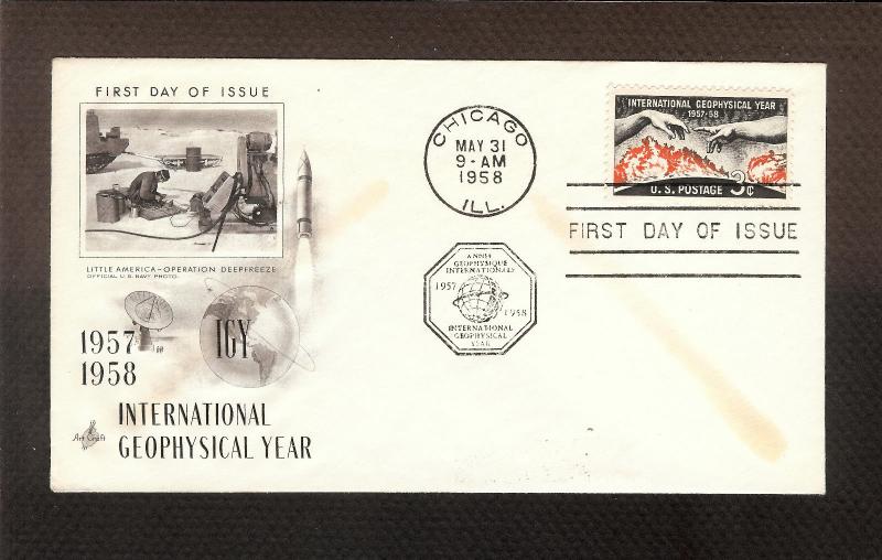 FIRST DAY COVER #1107 International Geophysical Year ARTCRAFT U/A FDC 1958