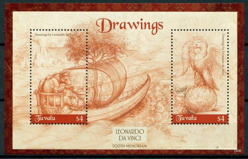 Tuvalu 2019 MNH Leonardo Da Vinci Drawings 500th Memorial 2v S/S Art Stamps