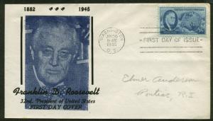 933 5c FDR FDC WASHINGTON, DC 1/30/46 PONTIAC PRESS CACHET