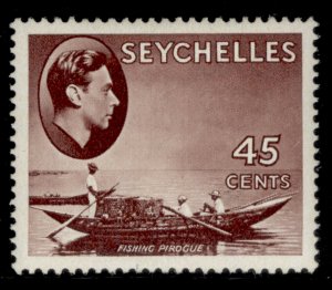 SEYCHELLES GVI SG143, 45c chocolate, LH MINT. Cat £45. CHALKY