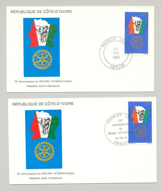 Ivory Coast 1980 Rotary, Elephants, Maps 1v on 1 FDC x 2v Different CDS Covers