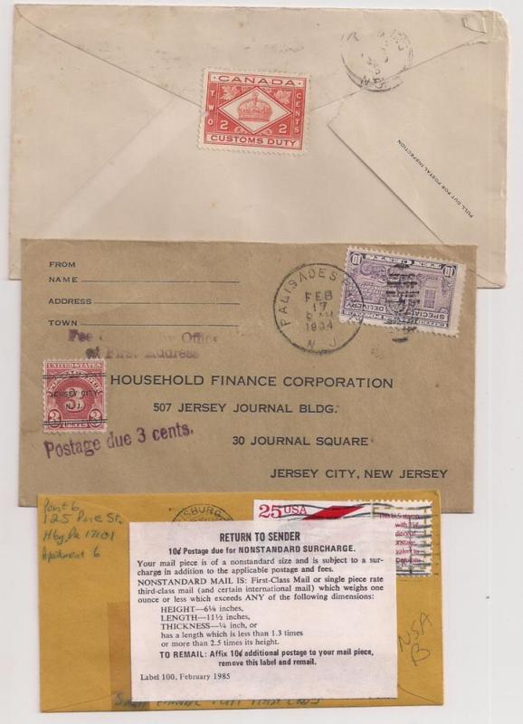 Three covers w Unusual Usages BOB, Canada Customs, Prec Due