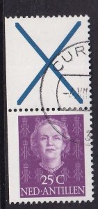 Netherlands Antilles #222a cancelled 1979 Juliana Blue X + 25c from Booklet