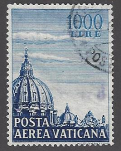 Vatican City #C23 used single, air mail Dome St. Peter's Basilica, issued 1953