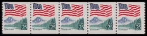 US 2280 Old Glory over Yosemite 25c coil strip 5 MNH 1988