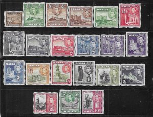 MALTA SCOTT #191-205 1938-43 GEORGE VI PICTORIALS - MINT LIGHT HINGED/HINGED