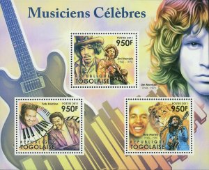 Famous Musicians Stamp Fats Domino Jimi Hendrix Bob Marley S/S MNH #4285-4287