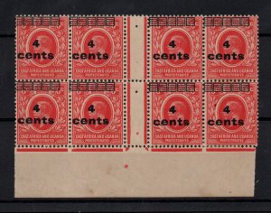 East Africa & Uganda 1919 4c on 6c LHM Gutter Block (perf splitting) WS31116