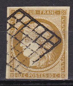 FRANCE    1 Used 1849 10c bis, yelish Ceres CV $275