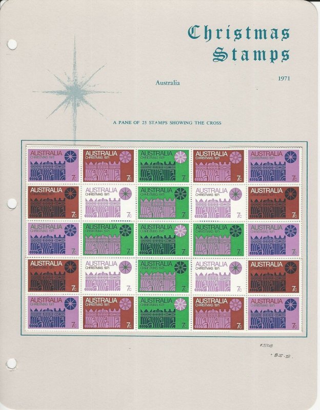 Australia, Postage Stamp, #508 Sheet Mint NH, 1971 Christmas, JFZ