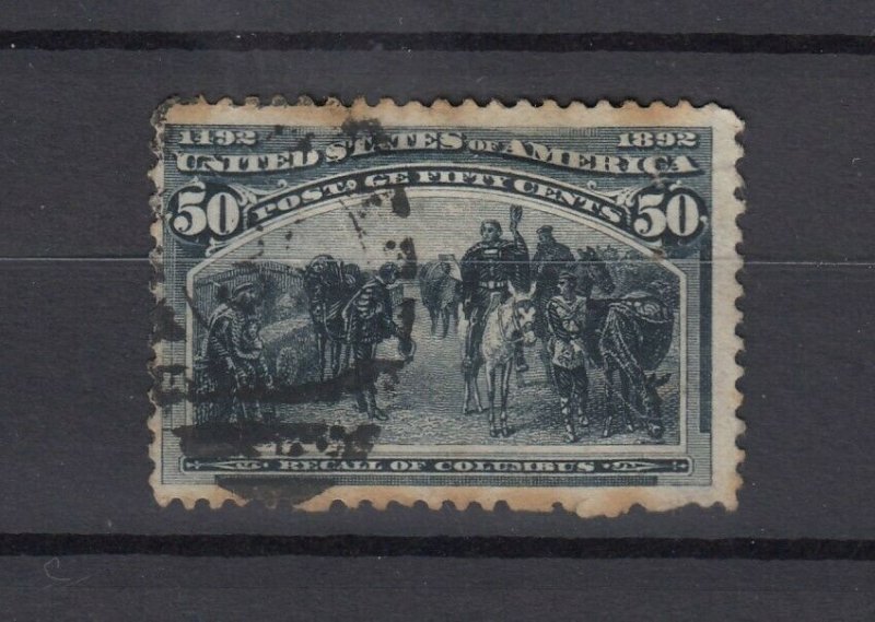 USA 1893 50c Slate Blue Columbus Sc#240 Fine Used JK9866 