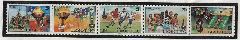 LESOTHO Sc 291-96 NH issue of 1980 - STRIP+S/S - MOSCOW OLYMPICS 