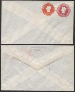 ESC285 QV 3d Carmine & 4d Vermillion Stamped to Order Envelope Mint