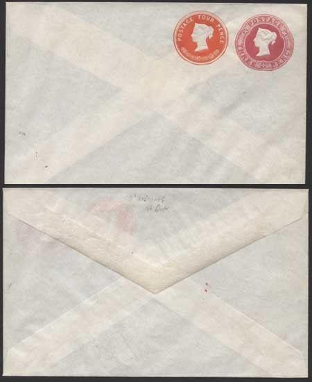 ESC285 QV 3d Carmine & 4d Vermillion Stamped to Order Envelope Mint