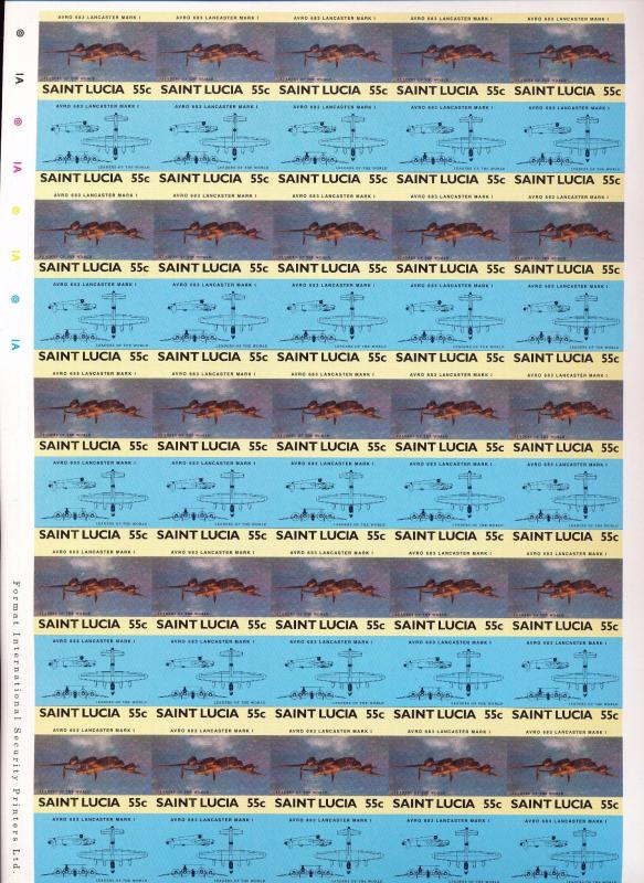 ST LUCIA Aviation Inverted Imperf Cinderella Sheets MNH x 4 (200 Stamps) (You941