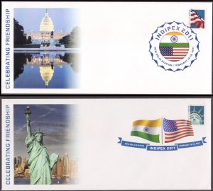 UNITED STATES - 2011 CELEBRATING INDIA USA FRIENDSHIP INDIPEX 2 COVER WH CANCL.