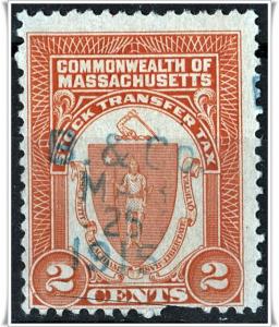 Massachusetts 2¢ Stock Transfer Stamp (UsedFaults)