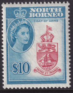 Sc# 295 North Borneo 1961 QE portrait type $10.00 issue MLH CV $50.00