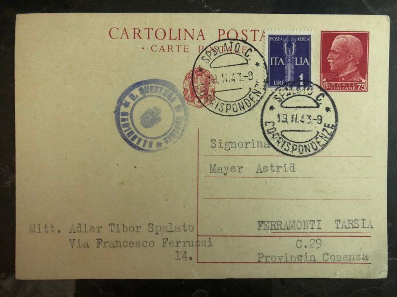 1943 Spalato Italy Postcard Cover to Ferramonti Concentration Camp Astrid Mayer